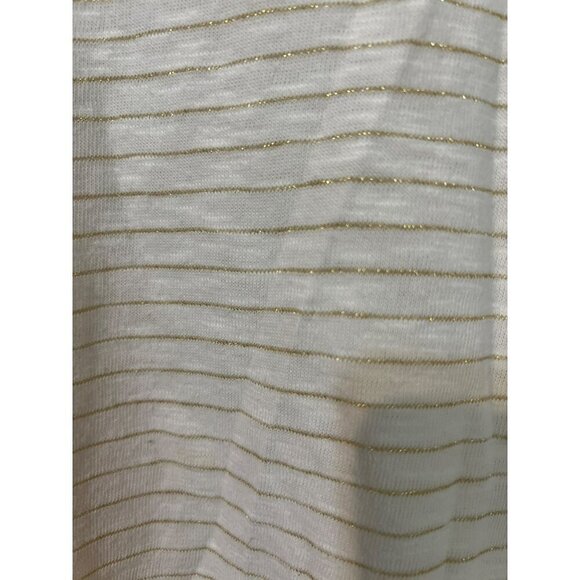 Chico's Sz 3 (US XL 16) White Long Sleeve Tee with Gold Stripes - Picture 2 of 7